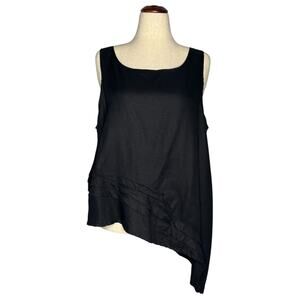 Krista Larson KL Playwear Tank Top OS Black Linen Asymmetric Lagenlook USA Made